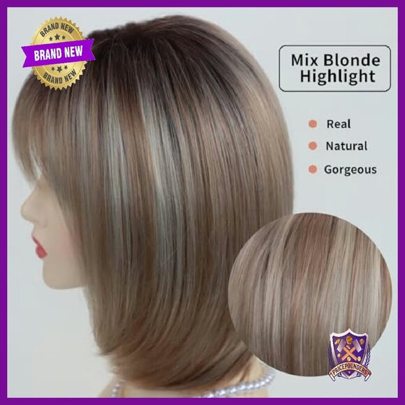 Synthetic Layered Bob Wig with Bangs, 12 Inch, Heat Resistant main image 6